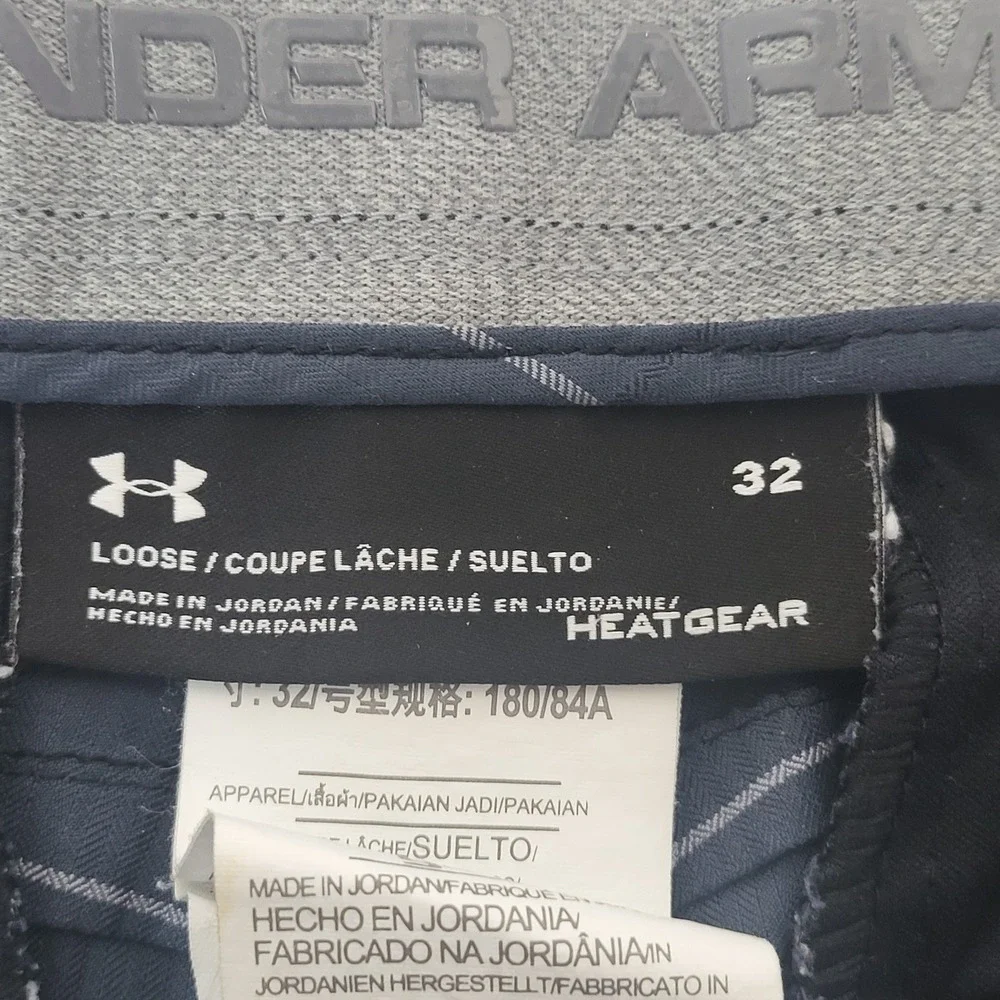 Under Armour Mens Navy Blue Windowpane Check‎ Herringbone Golf Shorts 32